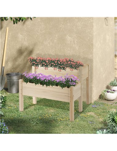 Outsunny 2-Piece Solid Fir Wood Plant Raised Bed Garden Flower Vegetable Herb Grow Box 86L x 85W x 72H cm Natural Wood Color 845