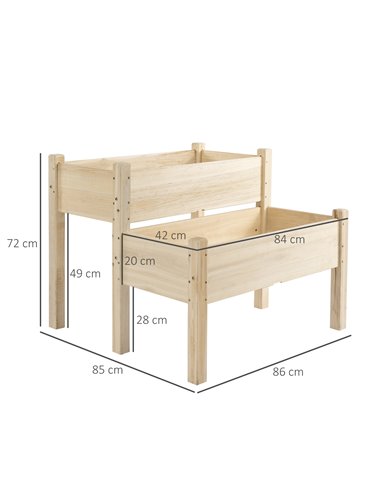 Outsunny 2-Piece Solid Fir Wood Plant Raised Bed Garden Flower Vegetable Herb Grow Box 86L x 85W x 72H cm Natural Wood Color 845