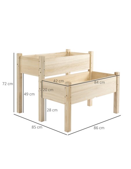 Outsunny 2-Piece Solid Fir Wood Plant Raised Bed Garden Flower Vegetable Herb Grow Box 86L x 85W x 72H cm Natural Wood Color 845 - pic 82822 | FastDaddyshop