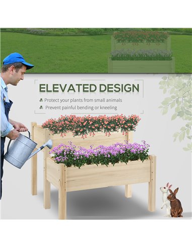 Outsunny 2-Piece Solid Fir Wood Plant Raised Bed Garden Flower Vegetable Herb Grow Box 86L x 85W x 72H cm Natural Wood Color 845