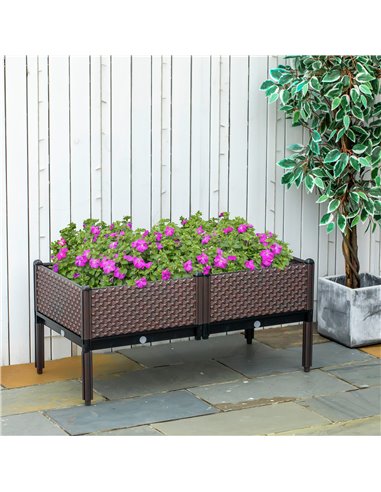 Outsunny 50cm x 50cm x 46.5cm Set of 2 Garden Raised Bed, Elevated Planter Box, Flower Vegetables Planting Container, Self-Water