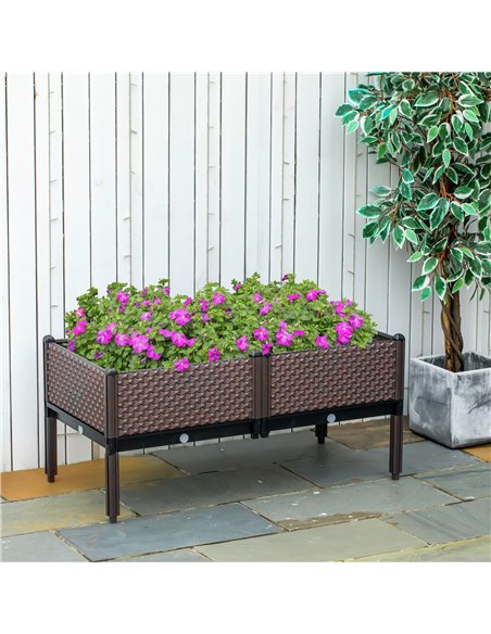 Outsunny 50cm x 50cm x 46.5cm Set of 2 Garden Raised Bed, Elevated Planter Box, Flower Vegetables Planting Container, Self-Water - pic 82830 | FastDaddyshop