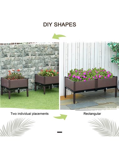 Outsunny 50cm x 50cm x 46.5cm Set of 2 Garden Raised Bed, Elevated Planter Box, Flower Vegetables Planting Container, Self-Water