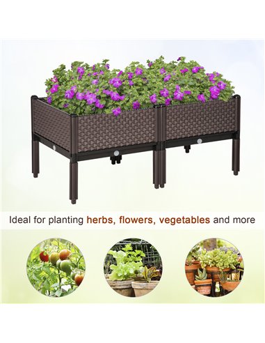 Outsunny 50cm x 50cm x 46.5cm Set of 2 Garden Raised Bed, Elevated Planter Box, Flower Vegetables Planting Container, Self-Water