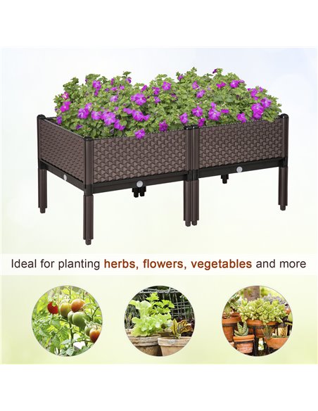 Outsunny 50cm x 50cm x 46.5cm Set of 2 Garden Raised Bed, Elevated Planter Box, Flower Vegetables Planting Container, Self-Water - pic 82834 | FastDaddyshop