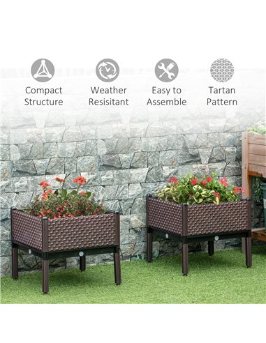 Outsunny 50cm x 50cm x 46.5cm Set of 2 Garden Raised Bed, Elevated Planter Box, Flower Vegetables Planting Container, Self-Water