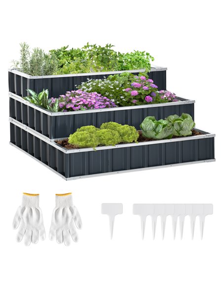 Outsunny 3 Tier Raised Garden Bed, 118 x 118 x 62cm Metal Box, Grey 845-640CG - pic 82838 | FastDaddyshop