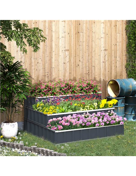 Outsunny 3 Tier Raised Garden Bed, 118 x 118 x 62cm Metal Box with Open Bottom, Three Individuals, to grow Vegetables, Herbs, Fl - pic 82839 | FastDaddyshop