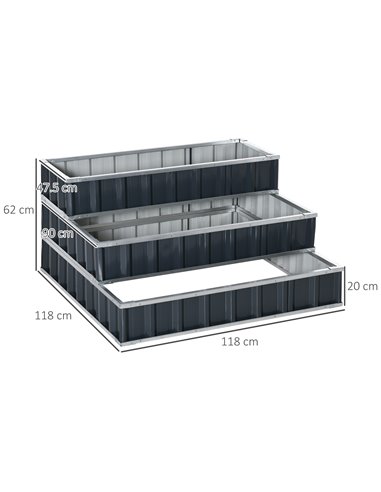 Outsunny 3 Tier Raised Garden Bed, 118 x 118 x 62cm Metal Box with Open Bottom, Three Individuals, to grow Vegetables, Herbs, Fl