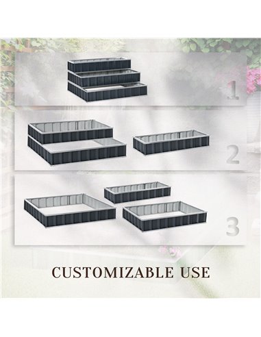 Outsunny 3 Tier Raised Garden Bed, 118 x 118 x 62cm Metal Box with Open Bottom, Three Individuals, to grow Vegetables, Herbs, Fl