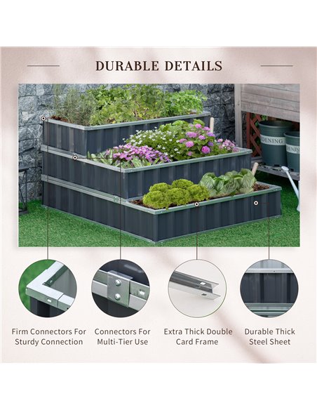 Outsunny 3 Tier Raised Garden Bed, 118 x 118 x 62cm Metal Box with Open Bottom, Three Individuals, to grow Vegetables, Herbs, Fl - pic 82843 | FastDaddyshop