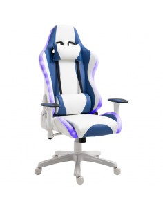 Vinsetto RGB LED Light Gaming Chair, PU Leather Thick Padding, with Removable Pillows Adjustable Height, 5 Wheels, White