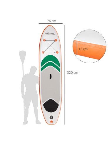 Outsunny 10'6" x 30" x 6" Inflatable Non-Slip Paddle Stand Up Board w/ Adjustable Aluminium Paddle, ISUP Accessories, 320L x 76W