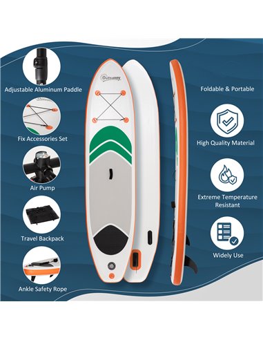 Outsunny 10'6" x 30" x 6" Inflatable Non-Slip Paddle Stand Up Board w/ Adjustable Aluminium Paddle, ISUP Accessories, 320L x 76W