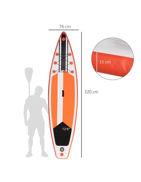 Outsunny 10'6" x 30" x 6" Inflatable Paddle Stand Up Board, Adjustable Aluminium Paddle, Non-Slip Deck Board, 320Lx76Wx15Hcm, Wh - pic 83011 | FastDaddyshop