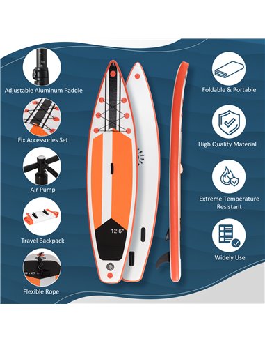Outsunny 10'6" x 30" x 6" Inflatable Paddle Stand Up Board, Adjustable Aluminium Paddle, Non-Slip Deck Board, 320Lx76Wx15Hcm, Wh