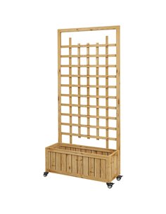 Outsunny Wooden Trellis Planter, Raised Garden Bed with Wheels, Natural Wood Colour 84H-001V00ND