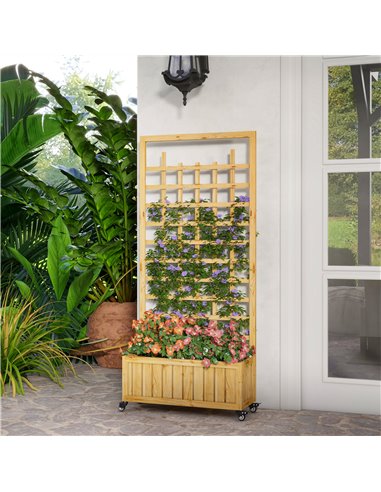 Outsunny Wooden Trellis Planter, Raised Garden Bed with Wheels and Bed Liner, to Climb and Grow Vegetables, Herbs and Flowers 84