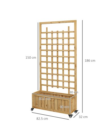 Outsunny Wooden Trellis Planter, Raised Garden Bed with Wheels and Bed Liner, to Climb and Grow Vegetables, Herbs and Flowers 84