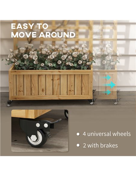 Outsunny Wooden Trellis Planter, Raised Garden Bed with Wheels and Bed Liner, to Climb and Grow Vegetables, Herbs and Flowers 84 - pic 83311 | FastDaddyshop