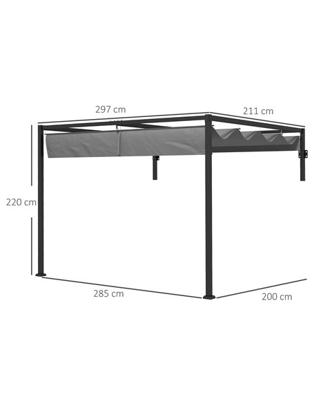 Outsunny 2 x 3(m) Lean To Pergola, Metal Pergola with Retractable Roof for Grill, Garden, Patio, Deck 84C-470V00CG - pic 83335 | FastDaddyshop