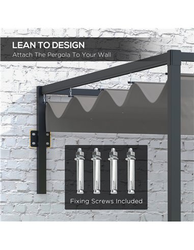 Outsunny 2 x 3(m) Lean To Pergola, Metal Pergola with Retractable Roof for Grill, Garden, Patio, Deck 84C-470V00CG