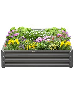Outsunny 432L Square Raised Garden Bed Box Steel Frame 120 x 120 x 30cm, Light Grey 845-040V01LG