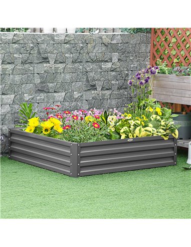 Outsunny 432L Square Raised Garden Bed Box Steel Frame for Vegetables, Flowers and Herbs, 120 x 120 x 30cm, Light Grey 845-040V0