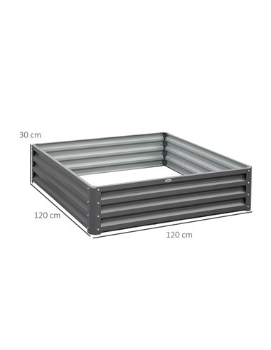 Outsunny 432L Square Raised Garden Bed Box Steel Frame for Vegetables, Flowers and Herbs, 120 x 120 x 30cm, Light Grey 845-040V0