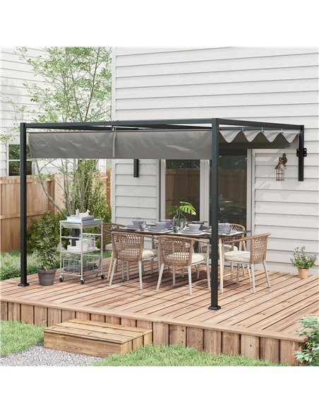 Outsunny 3 x 4m Lean To Pergola, Metal Pergola with Retractable Roof for Grill, Garden, Patio, Deck 84C-470V02CG - pic 83352 | FastDaddyshop