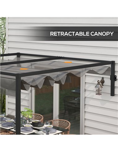 Outsunny 3 x 4m Lean To Pergola, Metal Pergola with Retractable Roof for Grill, Garden, Patio, Deck 84C-470V02CG