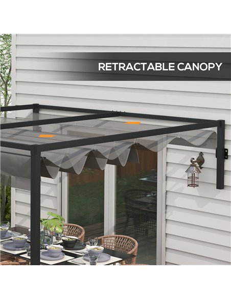 Outsunny 3 x 4m Lean To Pergola, Metal Pergola with Retractable Roof for Grill, Garden, Patio, Deck 84C-470V02CG - pic 83355 | FastDaddyshop