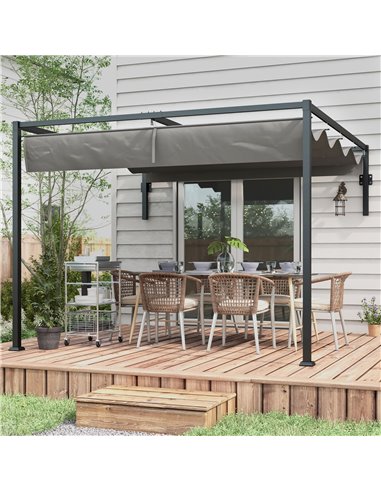 Outsunny 3 x 4m Lean To Pergola, Metal Pergola with Retractable Roof for Grill, Garden, Patio, Deck 84C-470V02CG