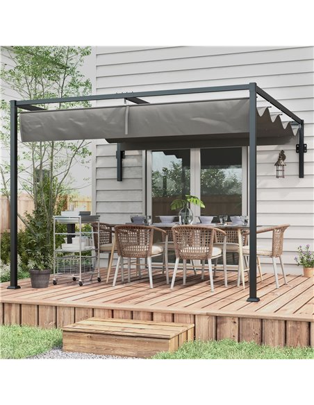 Outsunny 3 x 4m Lean To Pergola, Metal Pergola with Retractable Roof for Grill, Garden, Patio, Deck 84C-470V02CG - pic 83358 | FastDaddyshop