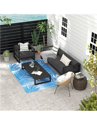 Outsunny Reversible Outdoor Rug, Plastic Straw, Portable with Carry Bag, 182 x 274cm, Blue and Cream