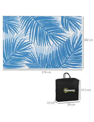 Outsunny Reversible Outdoor Rug, Plastic Straw, Portable with Carry Bag, 182 x 274cm, Blue and Cream