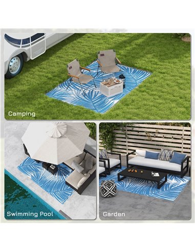 Outsunny Reversible Outdoor Rug, Plastic Straw, Portable with Carry Bag, 182 x 274cm, Blue and Cream