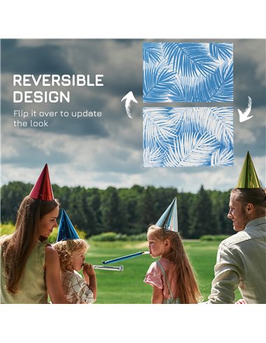Outsunny Reversible Outdoor Rug, Plastic Straw, Portable with Carry Bag, 182 x 274cm, Blue and Cream