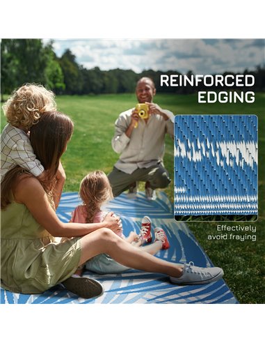 Outsunny Reversible Outdoor Rug, Plastic Straw, Portable with Carry Bag, 182 x 274cm, Blue and Cream