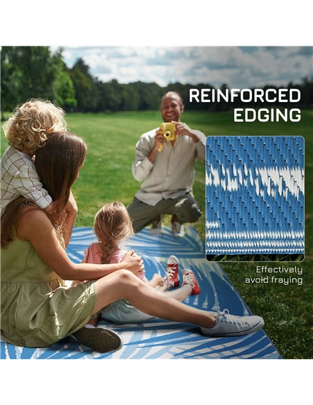 Outsunny Reversible Outdoor Rug, Plastic Straw, Portable with Carry Bag, 182 x 274cm, Blue and Cream - pic 83394 | FastDaddyshop