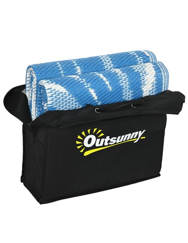 Outsunny Reversible Outdoor Rug, Plastic Straw, Portable with Carry Bag, 182 x 274cm, Blue and Cream