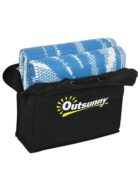 Outsunny Reversible Outdoor Rug, Plastic Straw, Portable with Carry Bag, 182 x 274cm, Blue and Cream - pic 83395 | FastDaddyshop