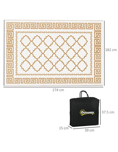 Outsunny Reversible Outdoor Rug, Plastic Straw, Portable with Carry Bag, 182 x 274cm, Brown and Cream