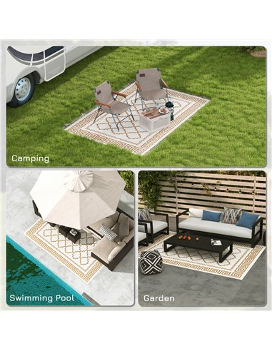 Outsunny Reversible Outdoor Rug, Plastic Straw, Portable with Carry Bag, 182 x 274cm, Brown and Cream