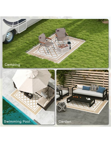Outsunny Reversible Outdoor Rug, Plastic Straw, Portable with Carry Bag, 182 x 274cm, Brown and Cream - pic 83400 | FastDaddyshop