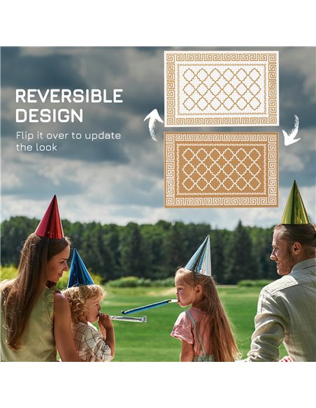 Outsunny Reversible Outdoor Rug, Plastic Straw, Portable with Carry Bag, 182 x 274cm, Brown and Cream - pic 83402 | FastDaddyshop