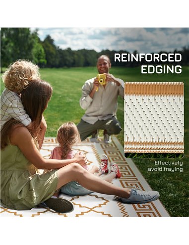 Outsunny Reversible Outdoor Rug, Plastic Straw, Portable with Carry Bag, 182 x 274cm, Brown and Cream