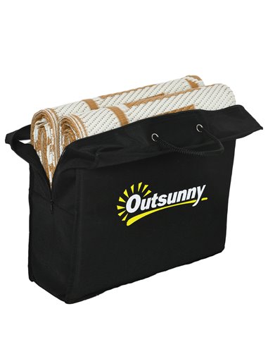Outsunny Reversible Outdoor Rug, Plastic Straw, Portable with Carry Bag, 182 x 274cm, Brown and Cream