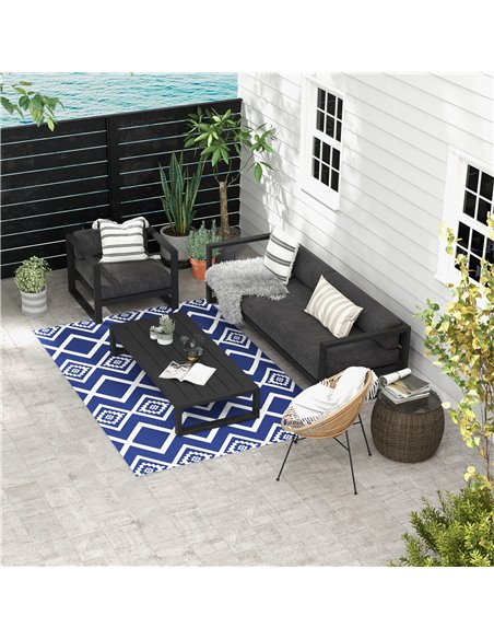 Outsunny Reversible Outdoor Rug, Plastic Straw, Portable with Carry Bag, 182 x 274cm, Blue and White - pic 83406 | FastDaddyshop
