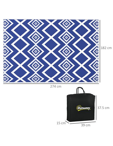 Outsunny Reversible Outdoor Rug, Plastic Straw, Portable with Carry Bag, 182 x 274cm, Blue and White